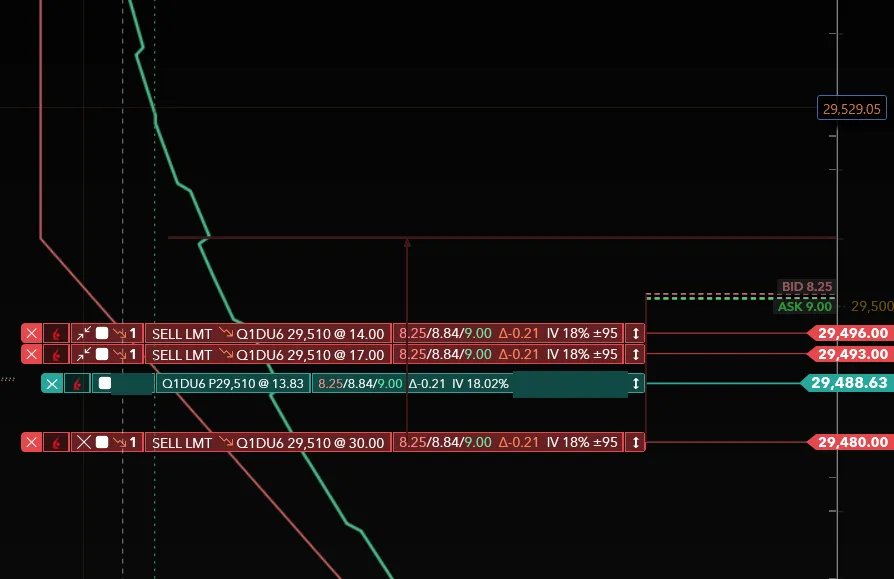 Portfolio P&L profile and option legs on a Nodus chart